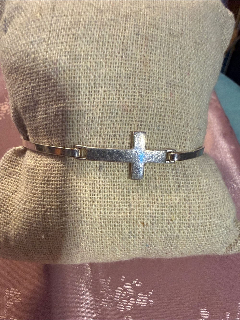 Faith, hope love white metal cross bracelet